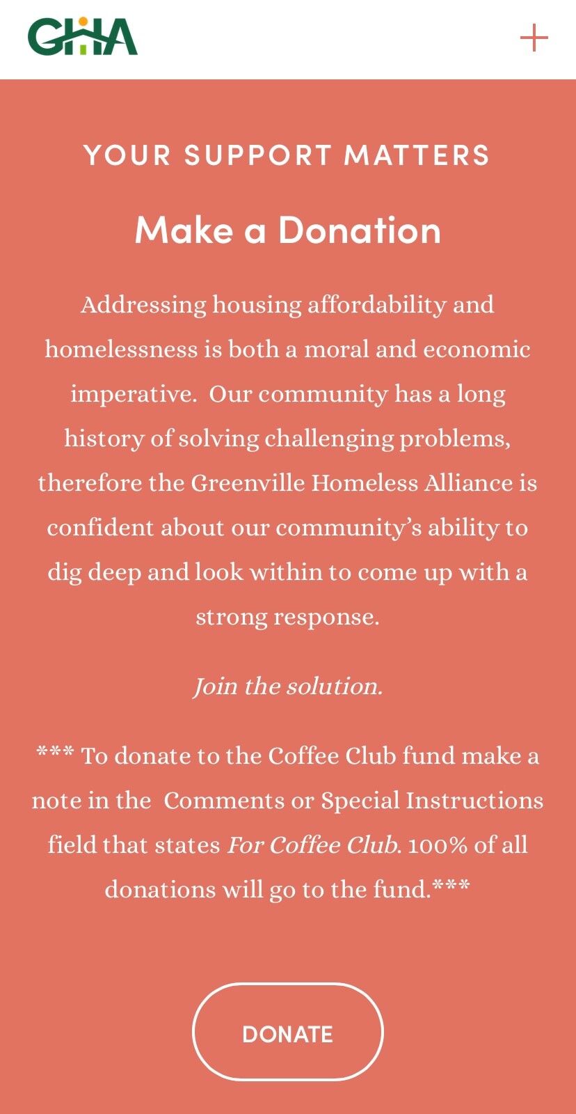 Coffee Club donate page